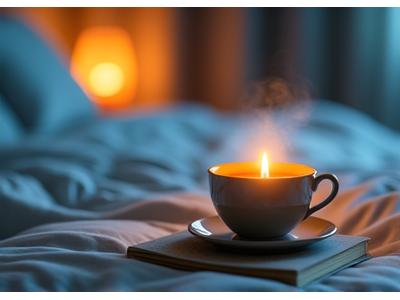 A tranquil scene featuring elements of relaxation and good sleep, such as soft lighting, a comfortable bed, or someone meditating peacefully, conveying calm.
