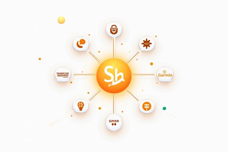 Logos of integrated health devices and apps like Fitbit, Apple Watch, MyFitnessPal