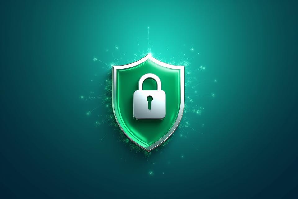 Digital lock icon over a shield, representing HIPAA-compliant data security and privacy